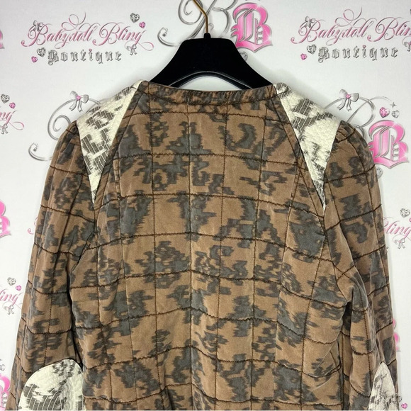 Wilfred Aritzia jacket coat  quilted brown lace pattern elbow patches luxe boho - Picture 6 of 14